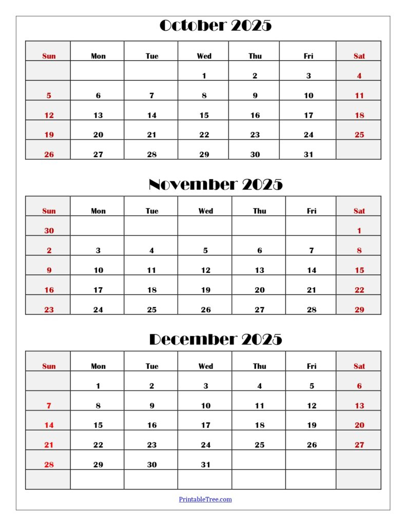 Printable Calendar 2025 October November December Farra Sara Ann