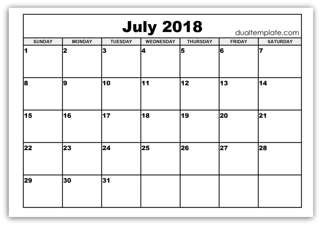Printable Calendar Of July