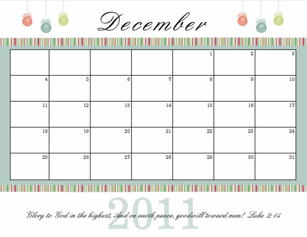 Printable Dec Calendar