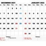Printable Dec Jan Calendar