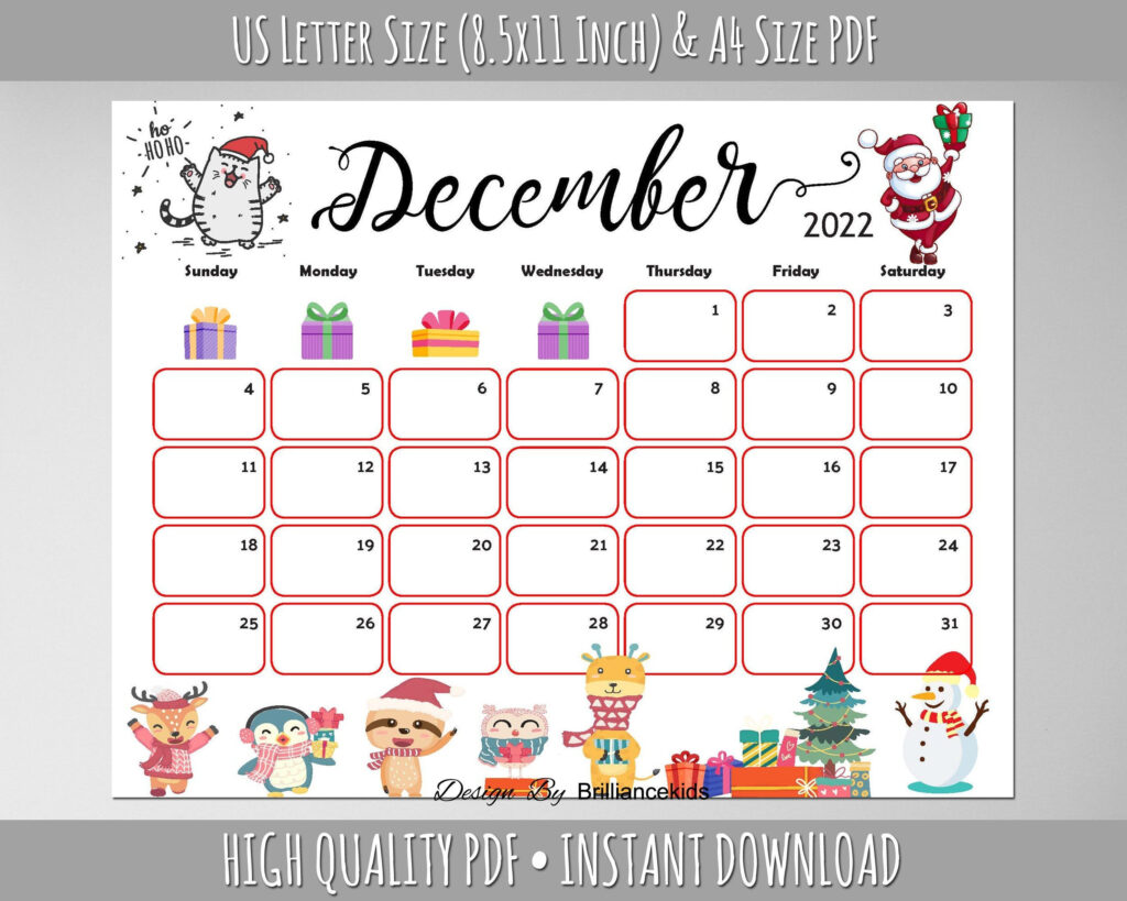Printable December 2022 Calendar With Holidays