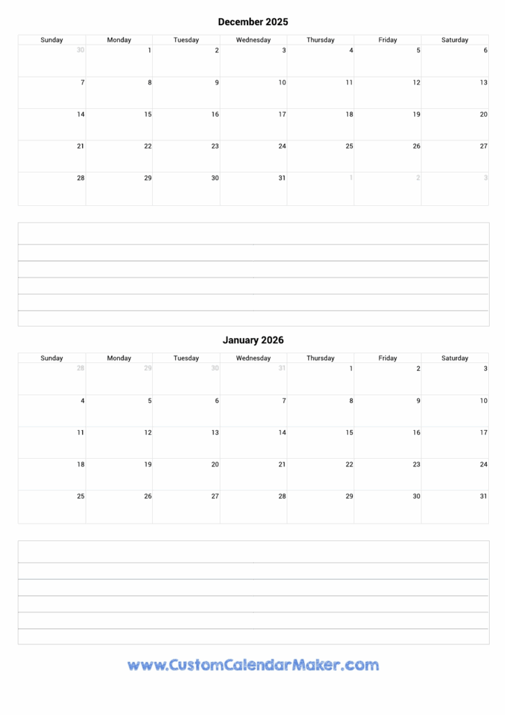 Printable December 2025 And January 2026 Calendar Ray B Berrios