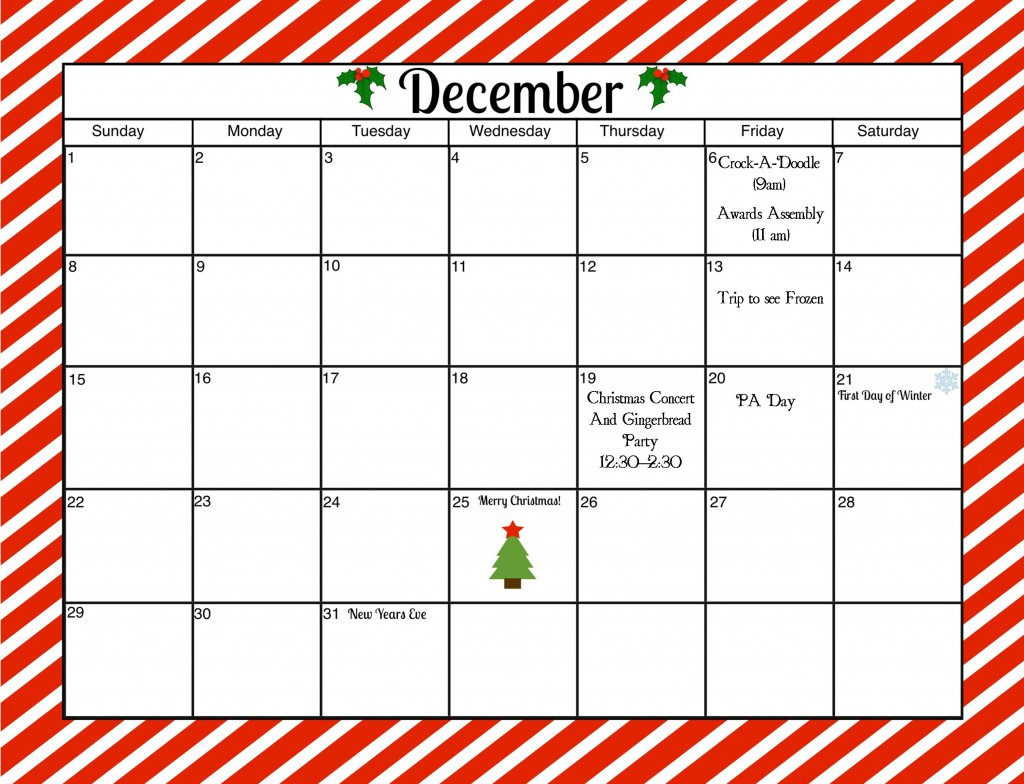 Printable December Calendar Numbers