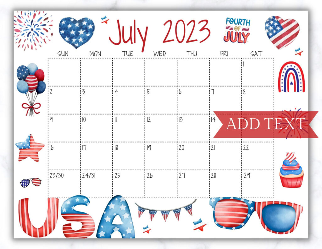 Printable Fourth Of July 2024 Calendar Editable Summer Calendar With 