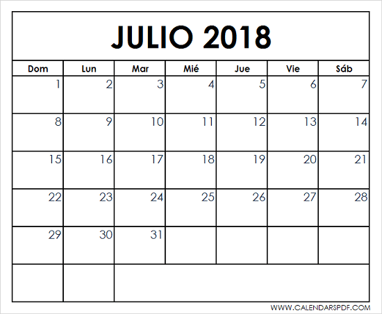 Printable July 2018 Spanish Calendar Calendar Newspaper Template 