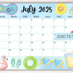 PRINTABLE July 2025 Summer Calendar Editable July Calendar Fillable