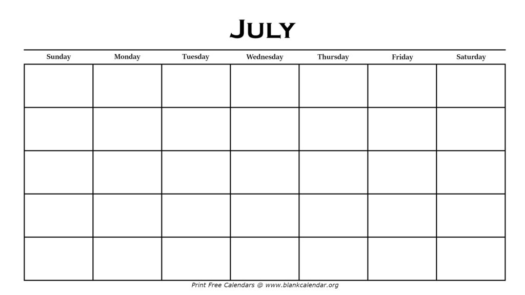 Printable July Calendars Blank Calendar