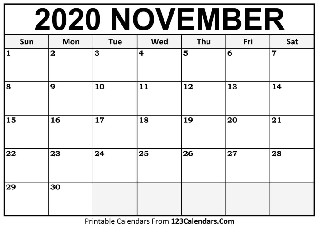 Printable November 2020 Calendar Templates 123Calendars