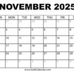 Printable November 2025 Calendar