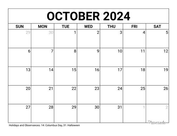 Printable October Calendar 2024 Pdf 2025 CALENDAR PRINTABLE