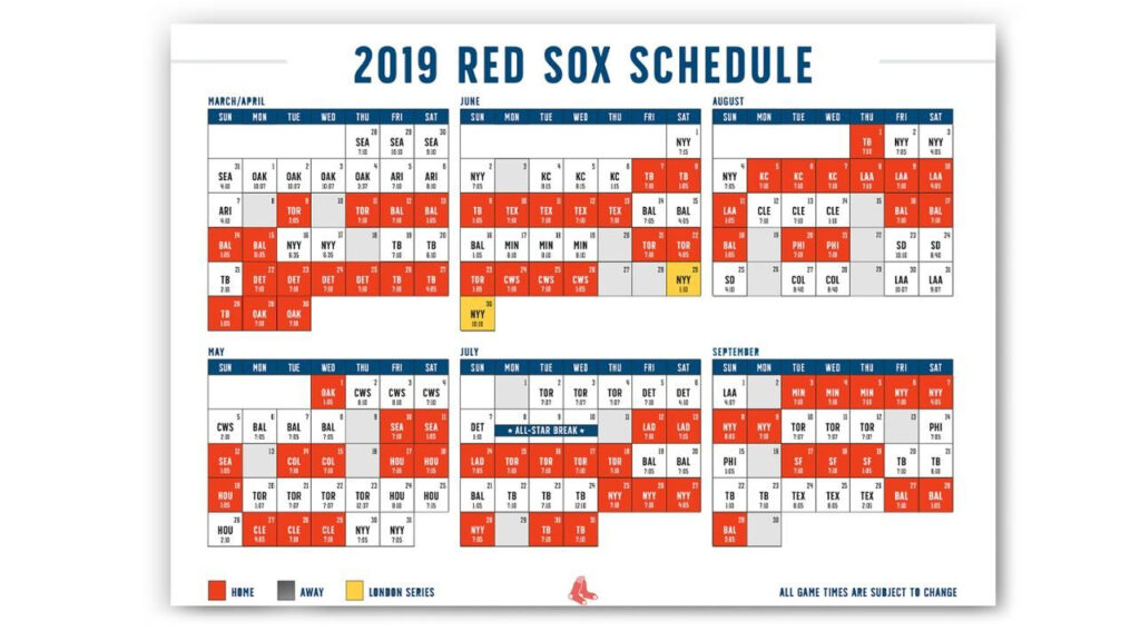 Printable Red Sox Schedule
