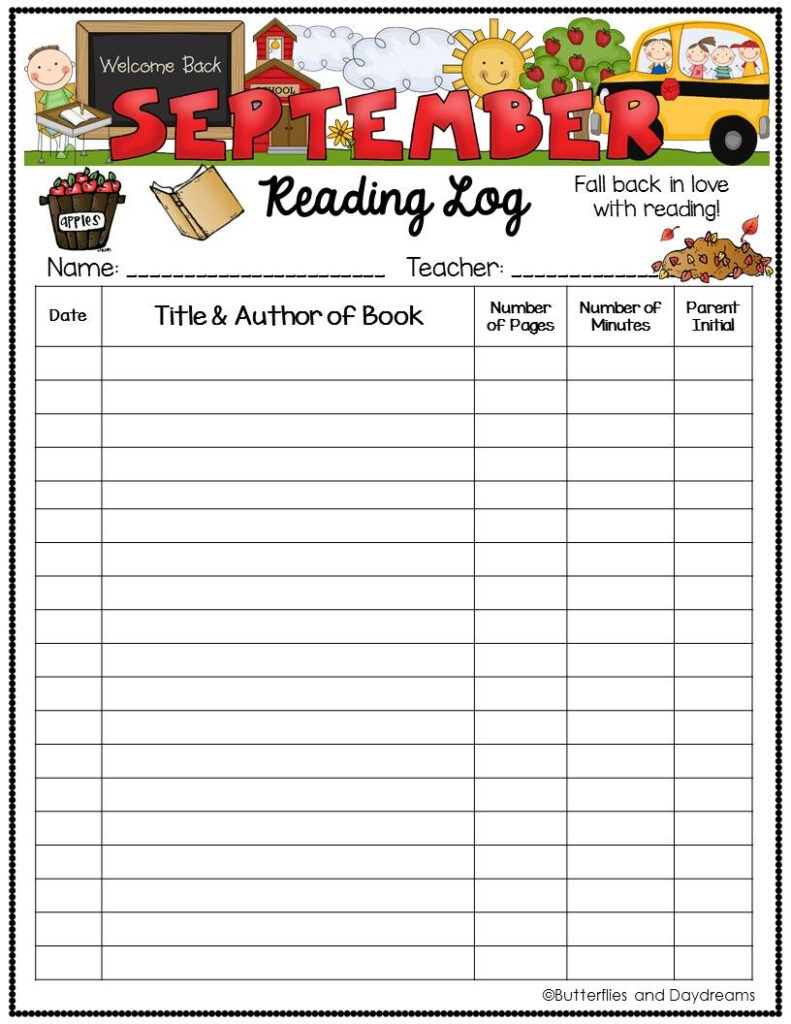 Reading Log September Reading Logs September And Literacy