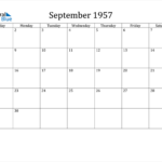 September 1957 Calendar PDF Word Excel