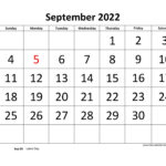 September 2022 Calendar Designed With Large Font horizontal Free