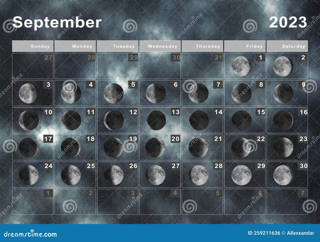September 2023 Lunar Calendar Moon Cycles Stock Illustration 