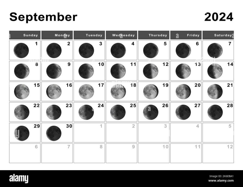 September 2024 Lunar Calendar Moon Cycles Moon Phases Stock Photo Alamy