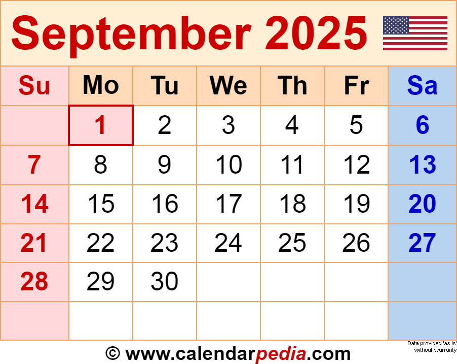 September 2025 Calendar Templates For PDF Excel And Word