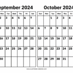 September And October 2024 Calendar A Printable Calendar