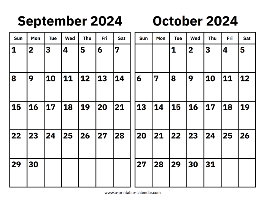 September And October 2024 Calendar A Printable Calendar