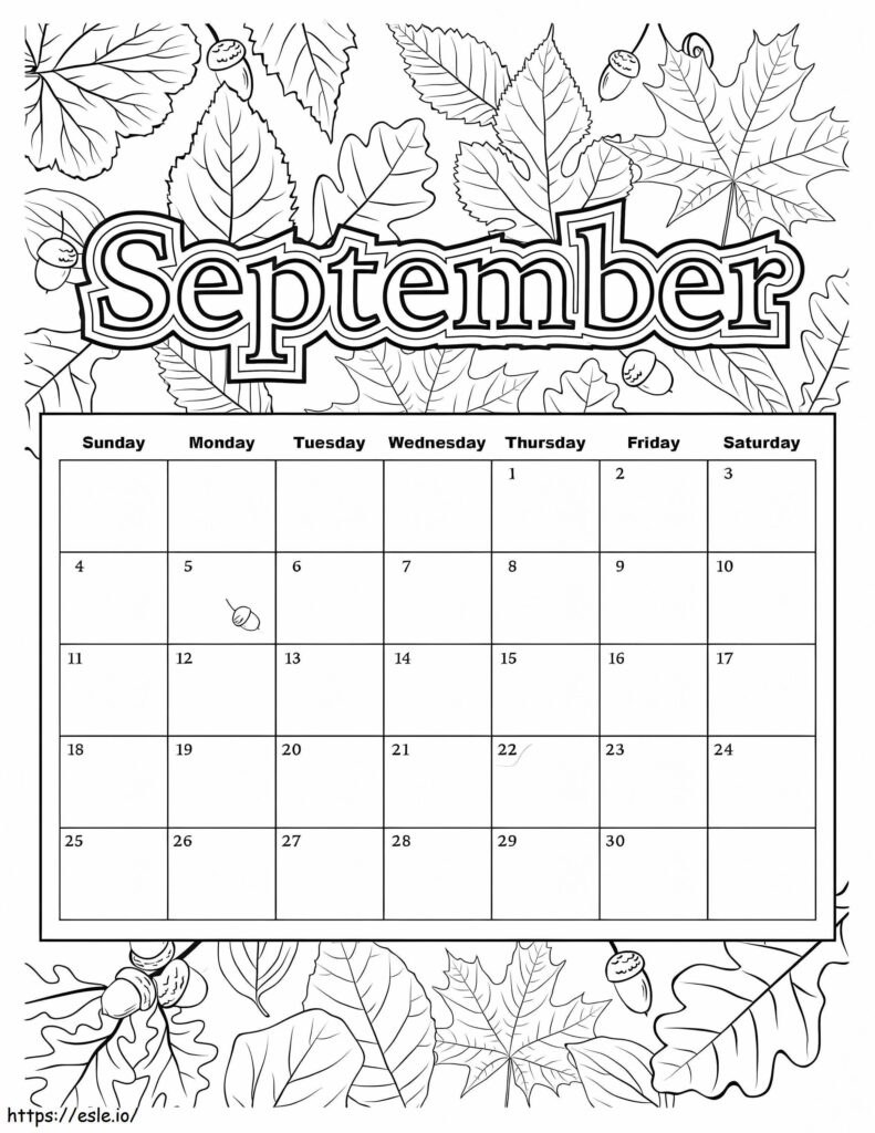 September Calendar Coloring Page