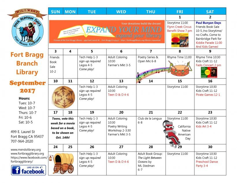 September Calendar Of Events Fort Bragg Library