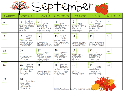 September Homework Calendar Free Printable