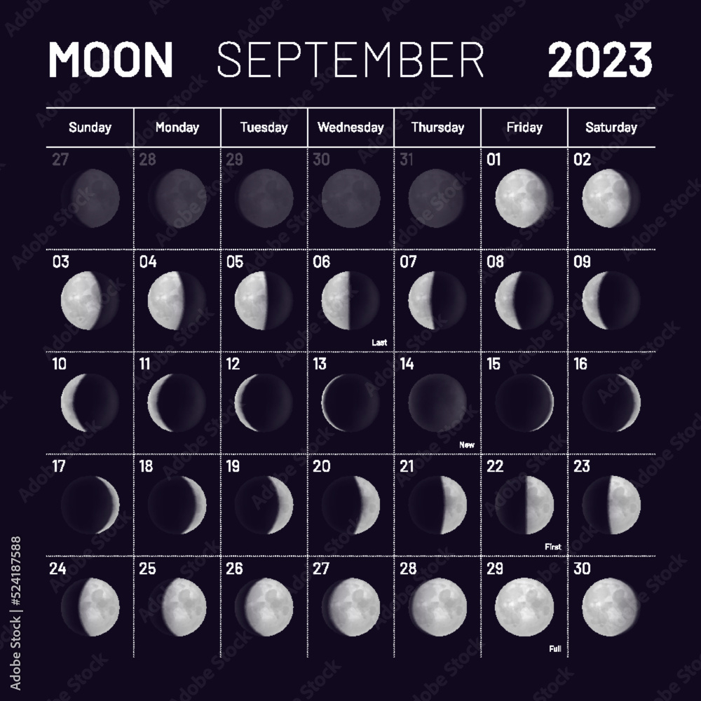 September Lunar Calendar For 2023 Year Monthly Cycle Planner 