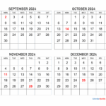 September October November December 2024 Calendar Printable Calendar 2025