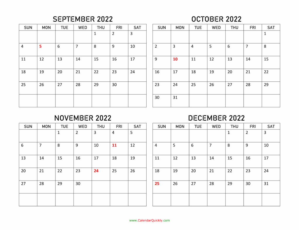 September To December 2022 Calendar Calendar Quickly
