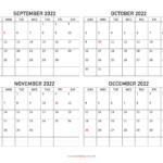 September To December 2022 Calendar Calendar Quickly