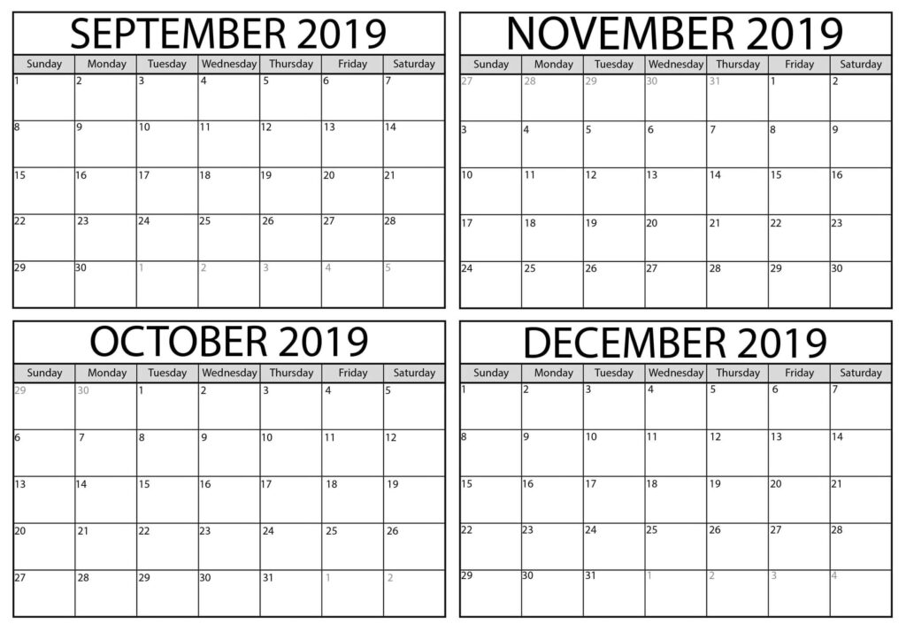 September To December Calendar