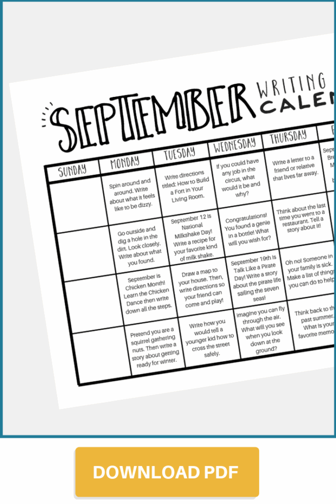 September Writing Prompt Calendar The Homeschool Resource Room