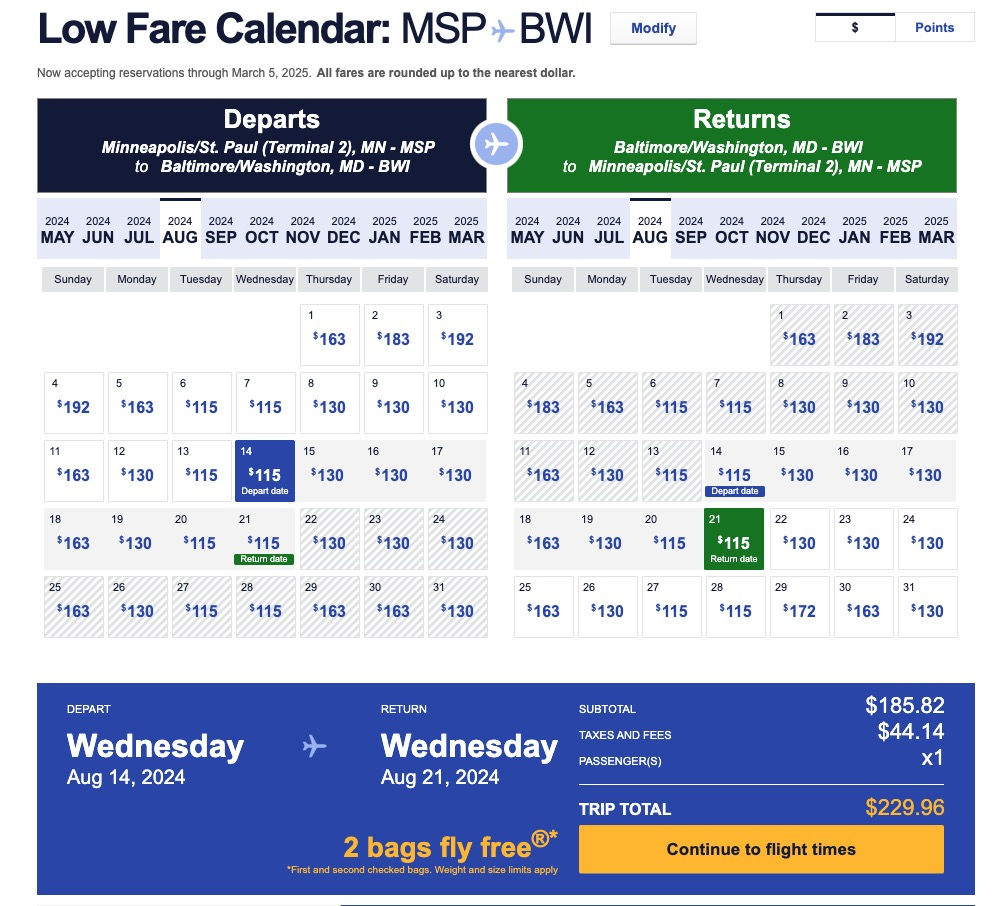 Southwest Low Fare Calendar July 2024 Printable Calendar 2024