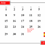 Spanish Calendar July Printable Word Searches