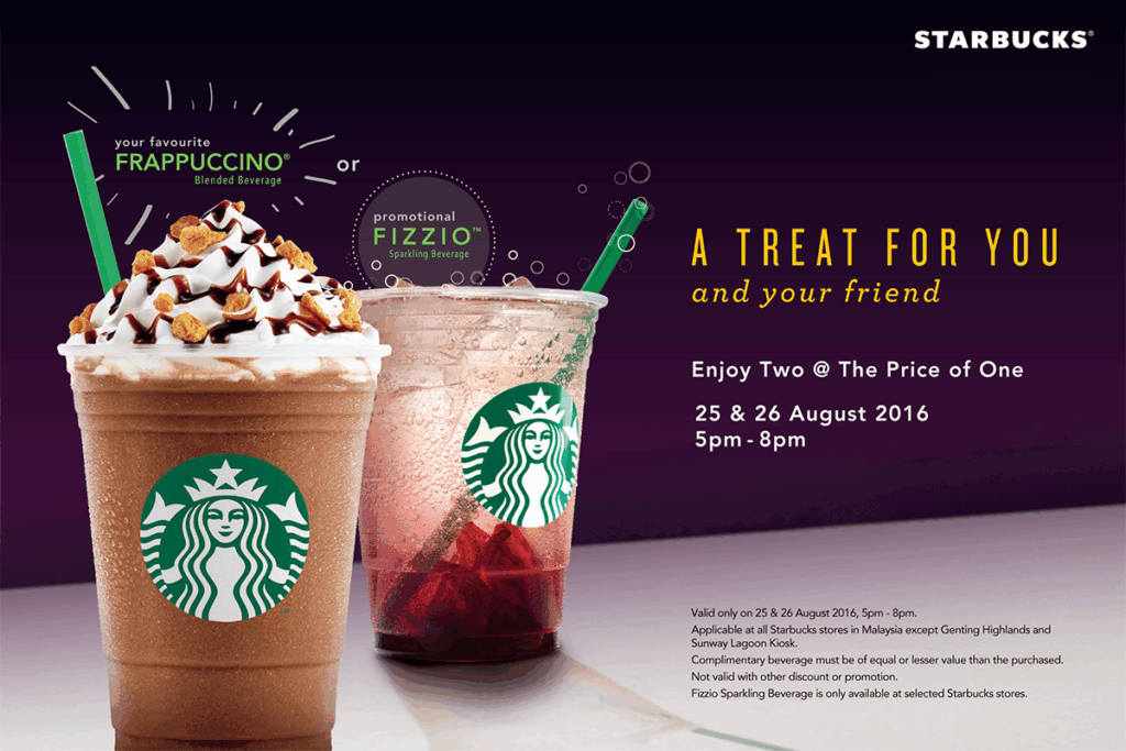 Starbucks Frappuccino Fizzio Buy One Free One Promotion 5PM 8PM 25 