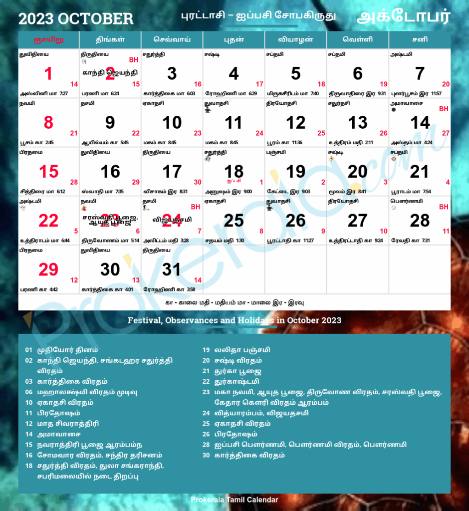 Tamil Monthly Calendar 2025 October Angus S Fong