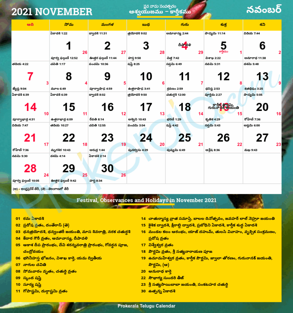Telugu Calendar 2021 November
