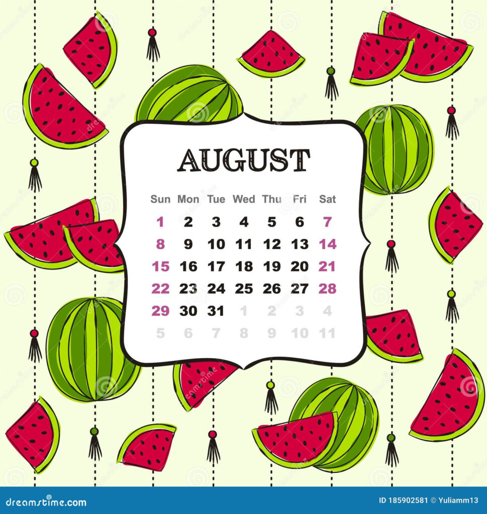 Thematic Template For A Calendar For 2021 August Stock Illustration 