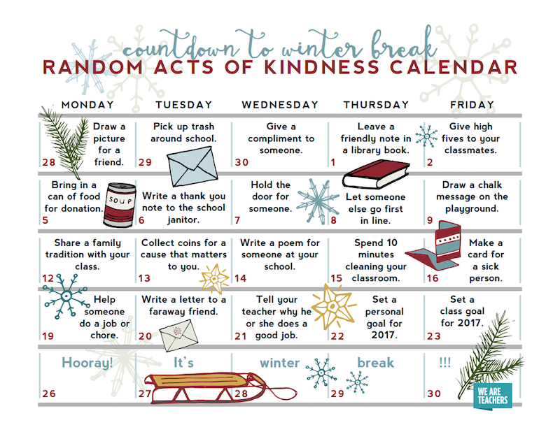 This Free Random Act Of Kindness Calendar Is Our Favorite December 