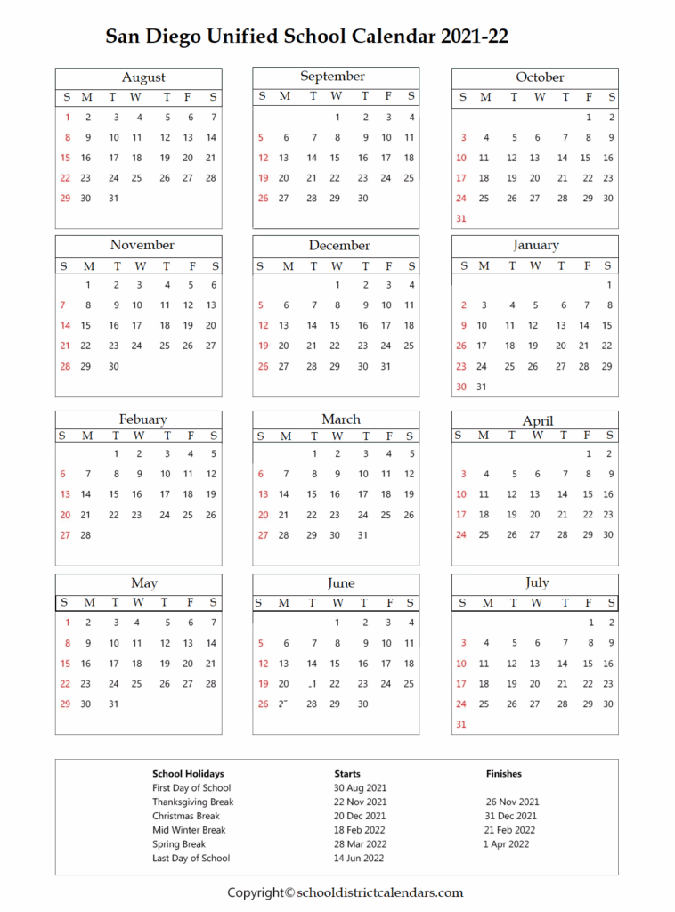 Usd San Diego Academic Calendar Printable Calendars AT A GLANCE