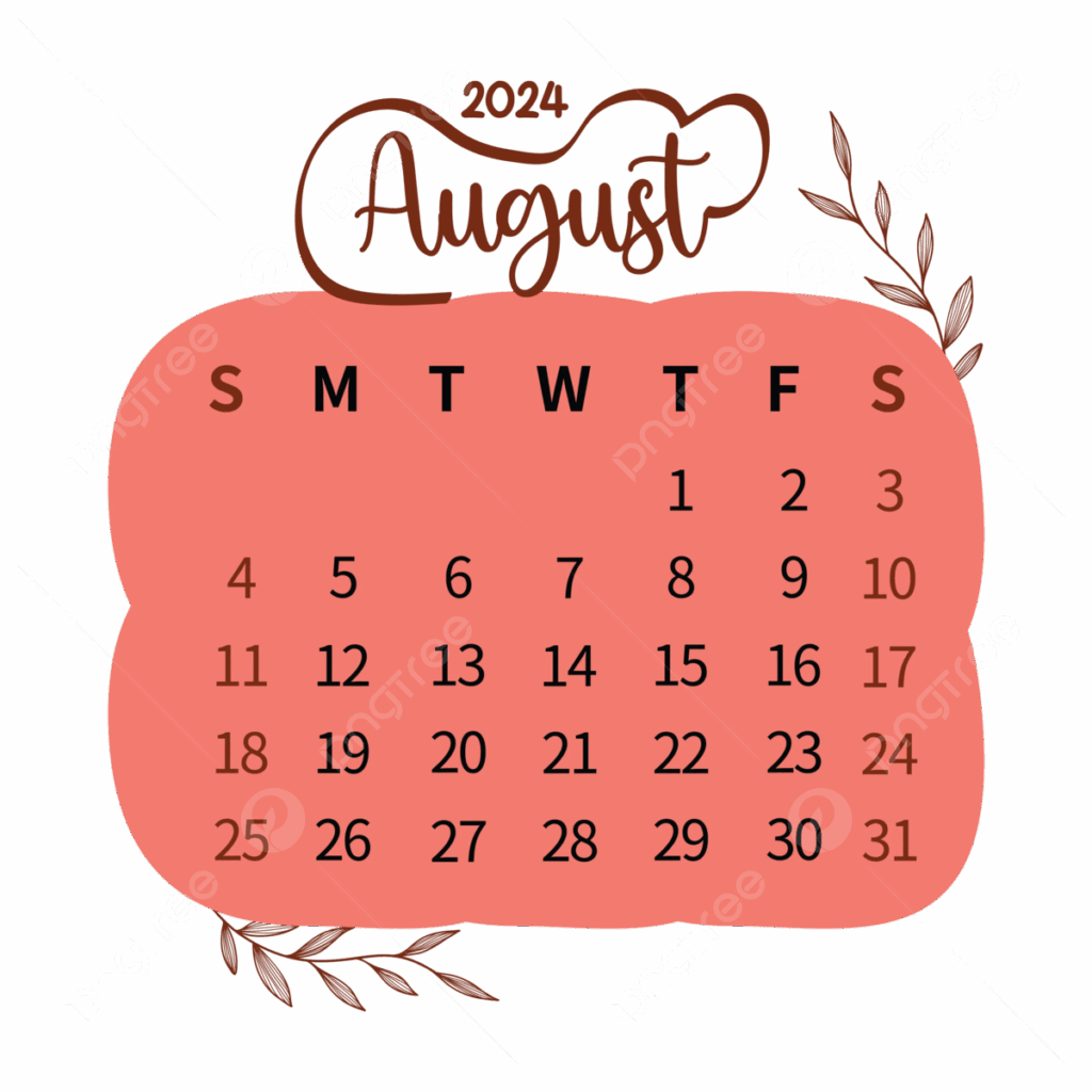 Vintage Pink 2024 August Calendar Vector August 2024 August Monthly 