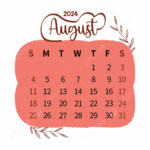 Vintage Pink 2024 August Calendar Vector August 2024 August Monthly
