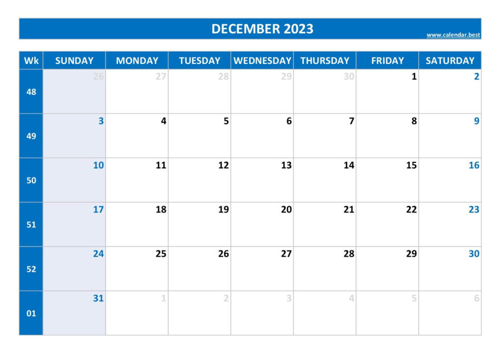Week 49 2023 Dates Calendar And Weekly Schedule To Print