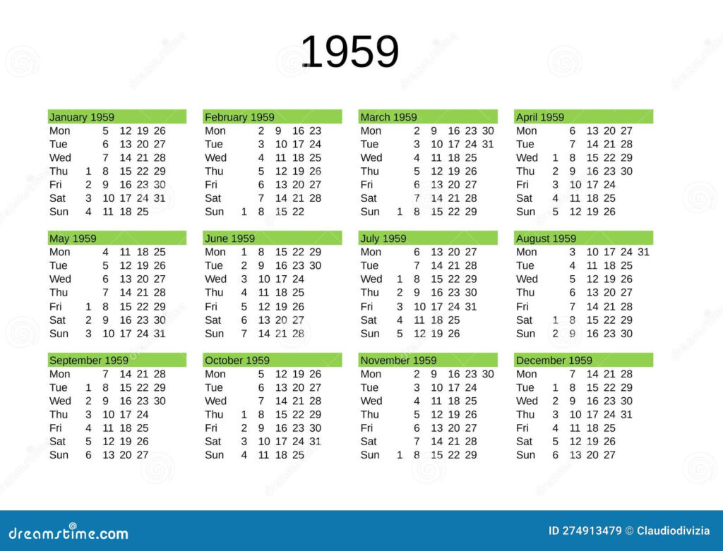 Year 1959 Calendar In English Stock Illustration Illustration Of 