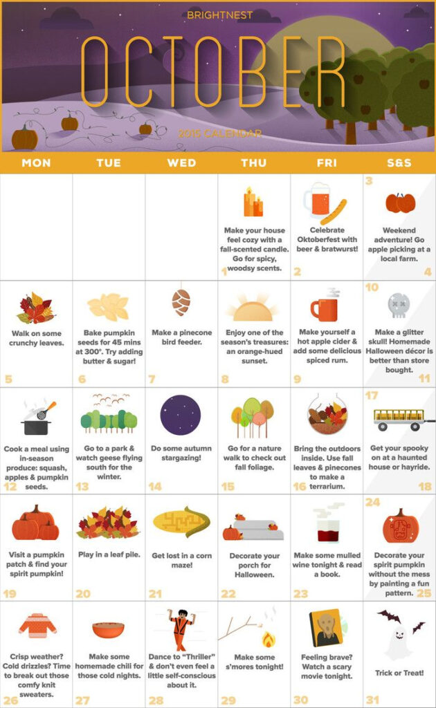 Your October Calendar For An Unforgettable Autumn Printable 